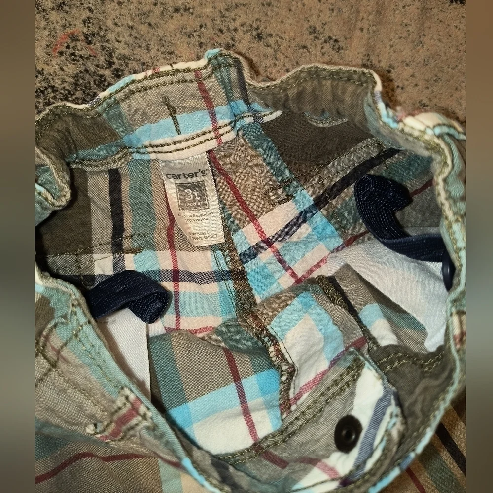 Carter's Boys Toddler Plaid Cargo Shorts Gray Blue Size 3T
